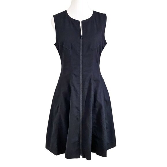 THEORY BLACK SILK BONBI FRONT ZIP SLEEVELESS A-LINE FIT & FLARE DRESS - 8 - Picture 2 of 10